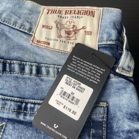 True Religion Men's Ricky Relaxed Straight Jeans Shorts  Sz 32 Blue  107220R New - Picture 4 of 15